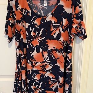 LuLaRoe Women's Blouse - Navy and Orange Floral